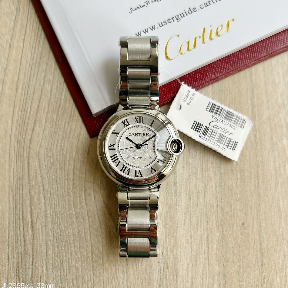 SUPER CLONE M QUINA ETA CARTIER BALLON BLEU PRATA BRANCO 33MM