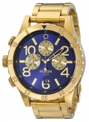 Réplica de relógio Réplica de Relógio Nixon 48-20 Chrono Dourado Azul Sunray