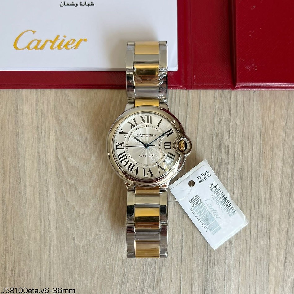 SUPER CLONE M QUINA ETA CARTIER BALLON BLEU PRATA BRANCO 36MM