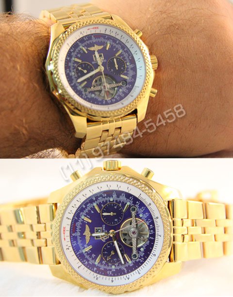 Réplica de Relógio Breitling Bentley 1884 Dourado Azul - Imagem 2