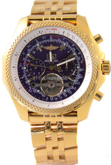 Réplica de Relógio Breitling Bentley 1884 Dourado Azul