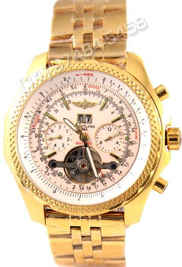 Réplica Relógio Breitling Bentley 1884 Dourado Branco
