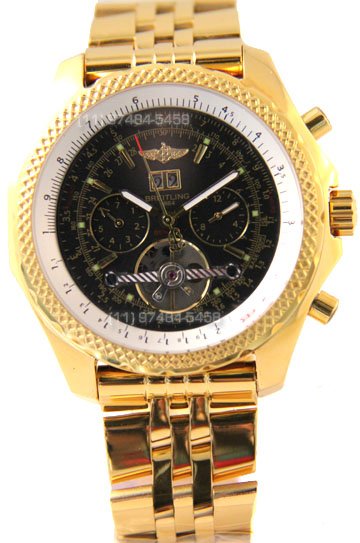 Réplica de Relógio Breitling Bentley 1884 Dourado Preto Automático