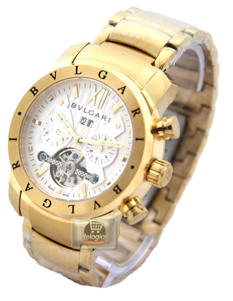 Réplica de Relógio Bulgari Homem de Ferro Dourado Branco - Imagem 4
