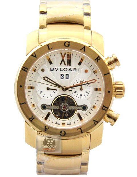 Réplica de Relógio Bulgari Homem de Ferro Dourado Branco