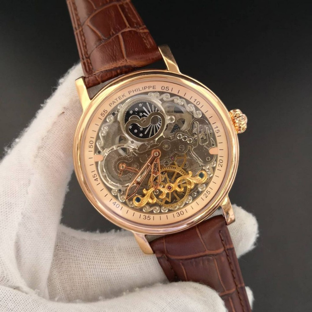 Réplica de Relógio Patek Philippe Esqueleto Couro