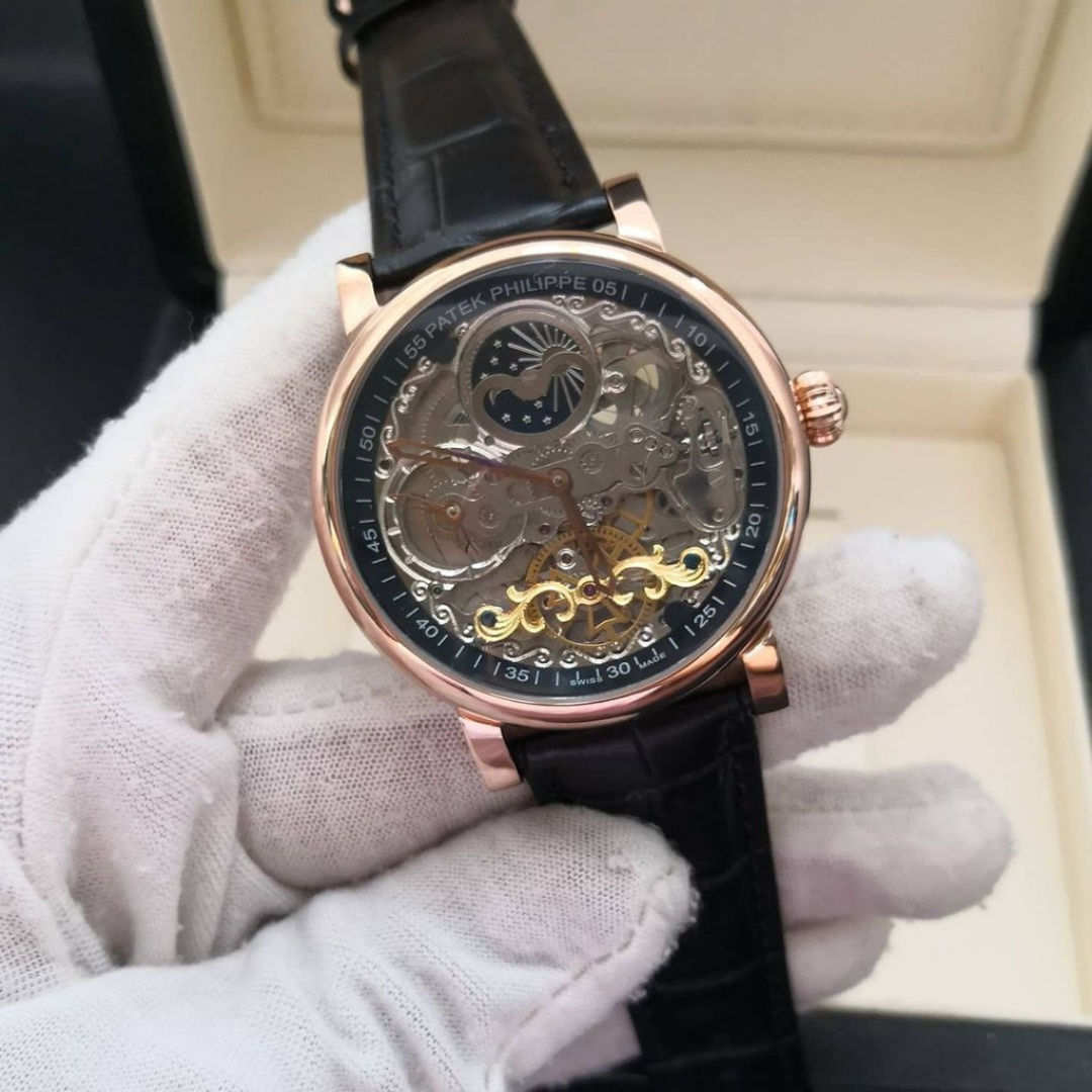 Réplica de Relógio Patek Philippe Esqueleto Couro