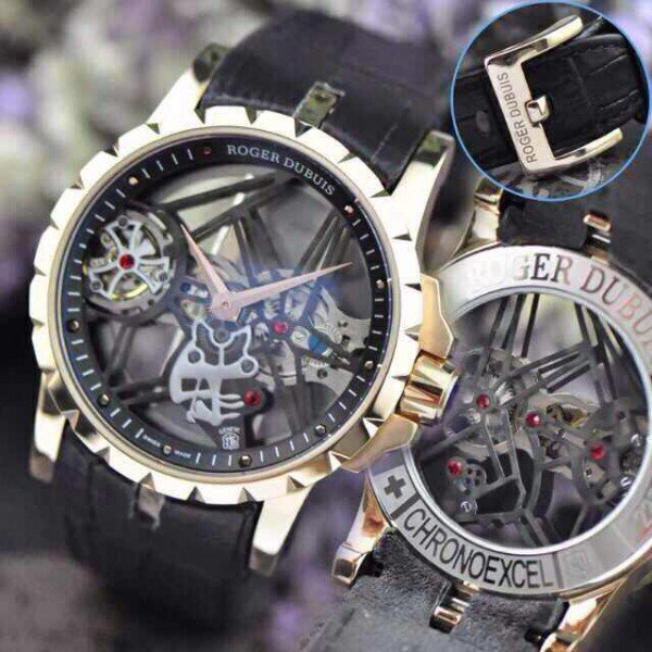 Alternative view of Réplica de Relógio Roger Dubuis Esquelete Rose Preto New