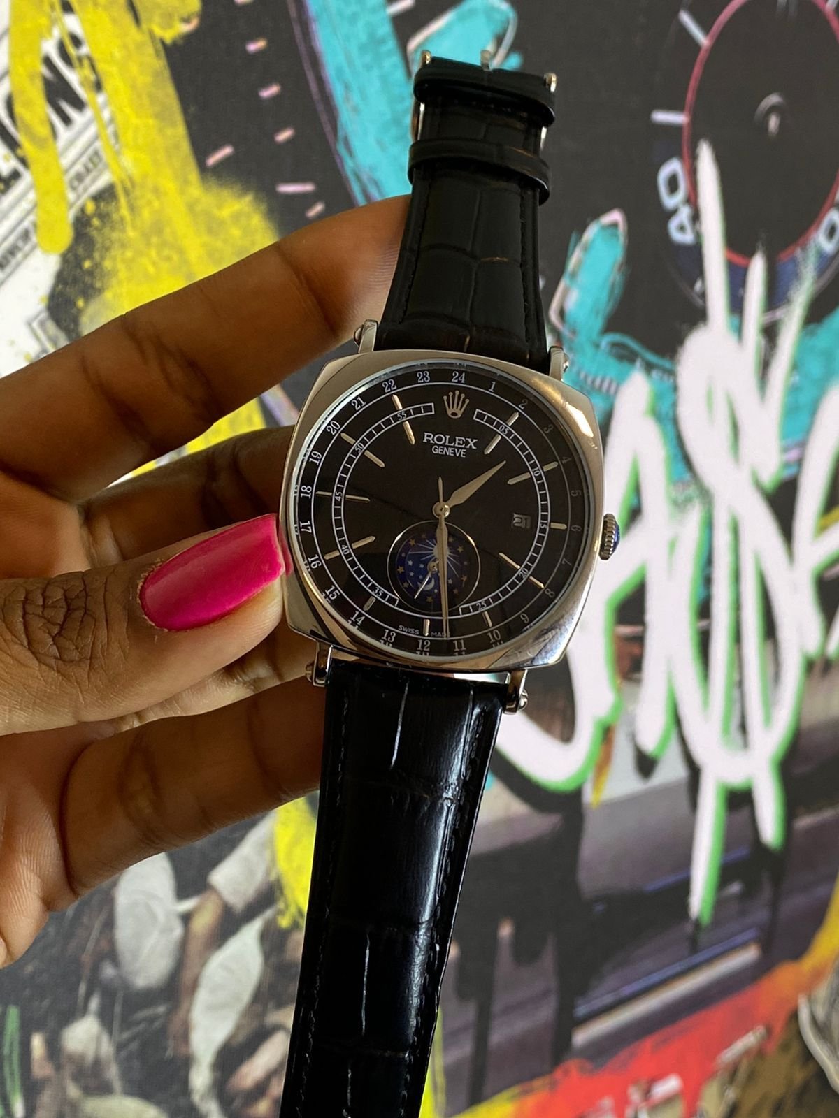 Réplica de Relógio Rolex Couro Sol e Lua