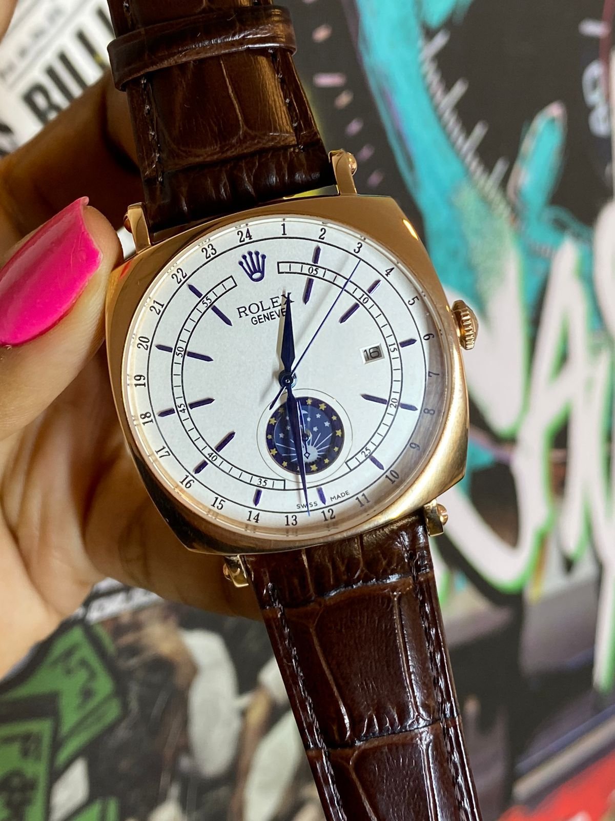 Réplica de Relógio Rolex Couro Sol e Lua